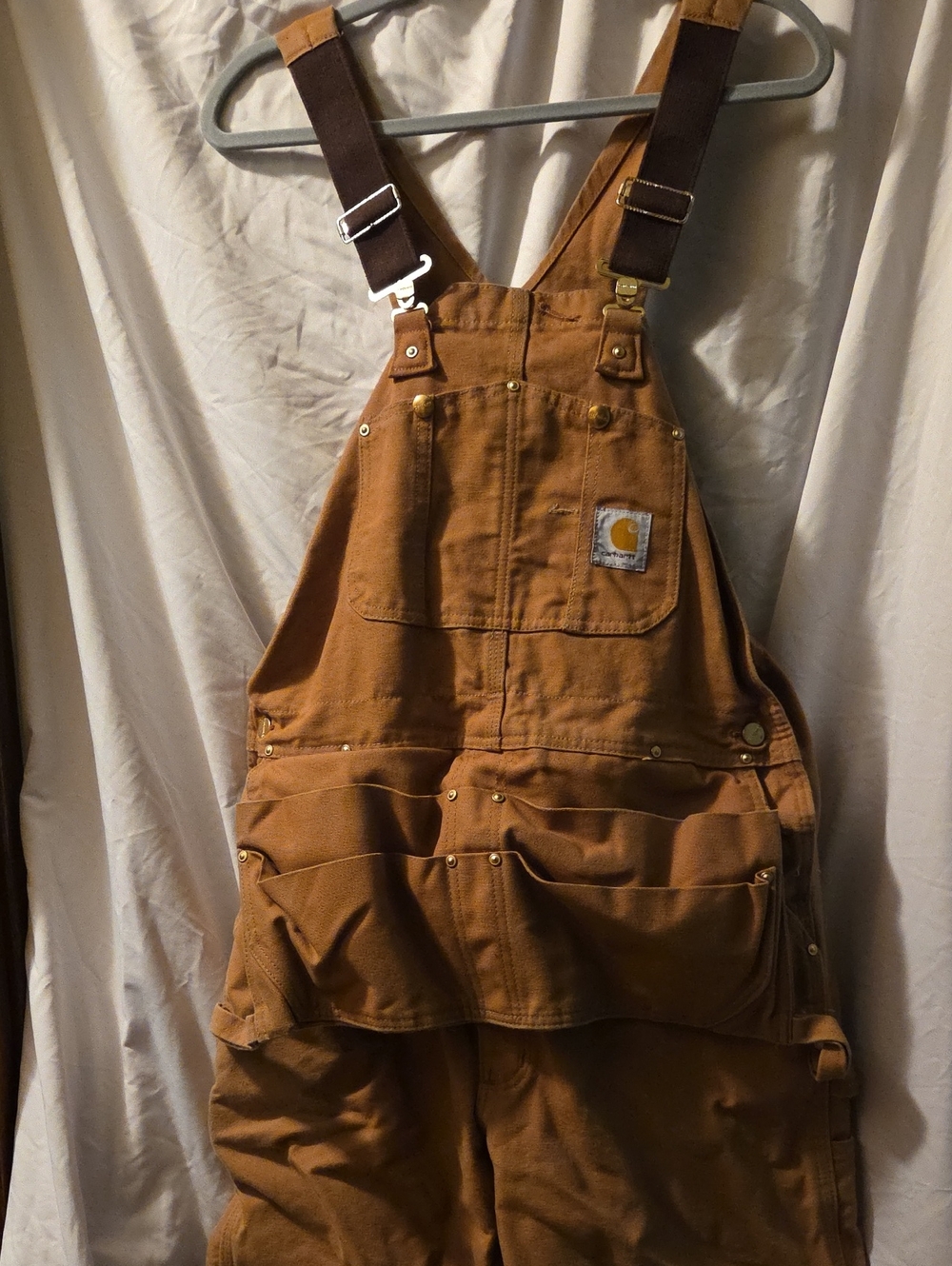 Carhartt Brown Canvas Work Overalls with Dark Brown Straps